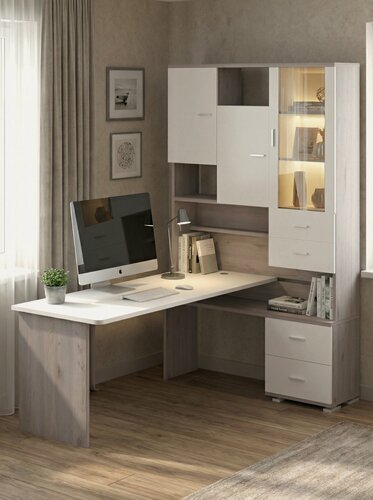 Изображение товара Стол компьютерный Мэрдэс СР-620/180 нбебе-прав Нельсон/Белый/Белый, с надстройкой, с ящиками, 130х180х216 см