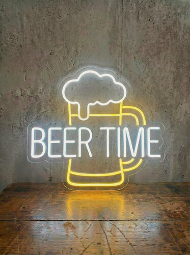 Изображение товара Неоновая вывеска "BEER TIME кружка" 50х55 см, неоновая надпись, LED светильник для паба, пивного