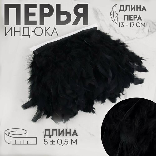 Изображение товара Тесьма Арт Узор с перьями индюка, черная, 13-17 см , 5±0.5 м