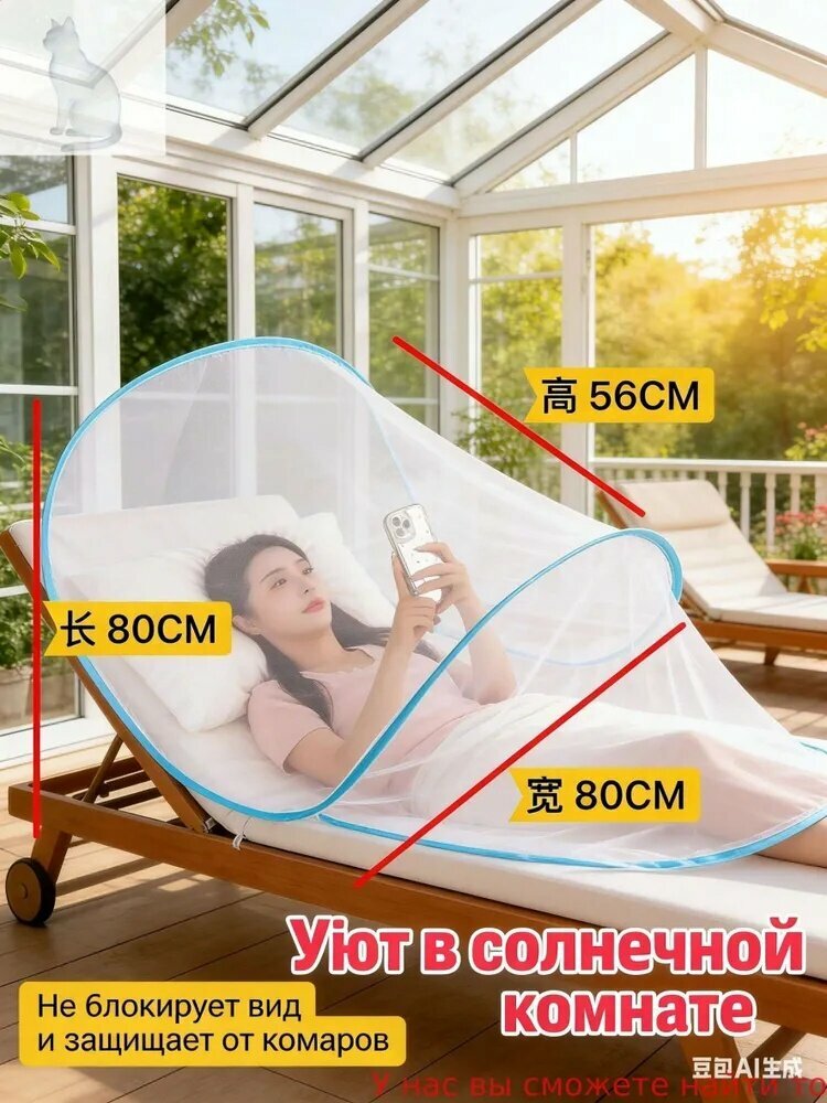 Противомоскитная сетка для головы, складная, без установки, 80х80х56 см, прочная сетка, для кемпинга и путешествий