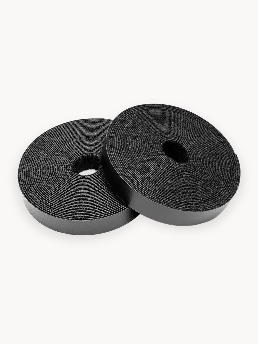 Лента липучка самоклеящаяся черная 25 мм длина 5м для штор, тюля, авто, ковриков, 2 части с клеевым слоем