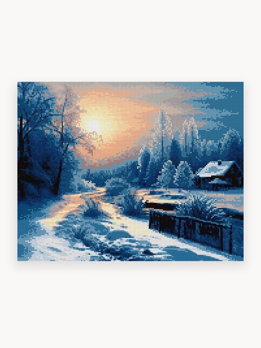 Алмазная мозаика на подрамнике 40х50 см "Зимнее утро в деревне"