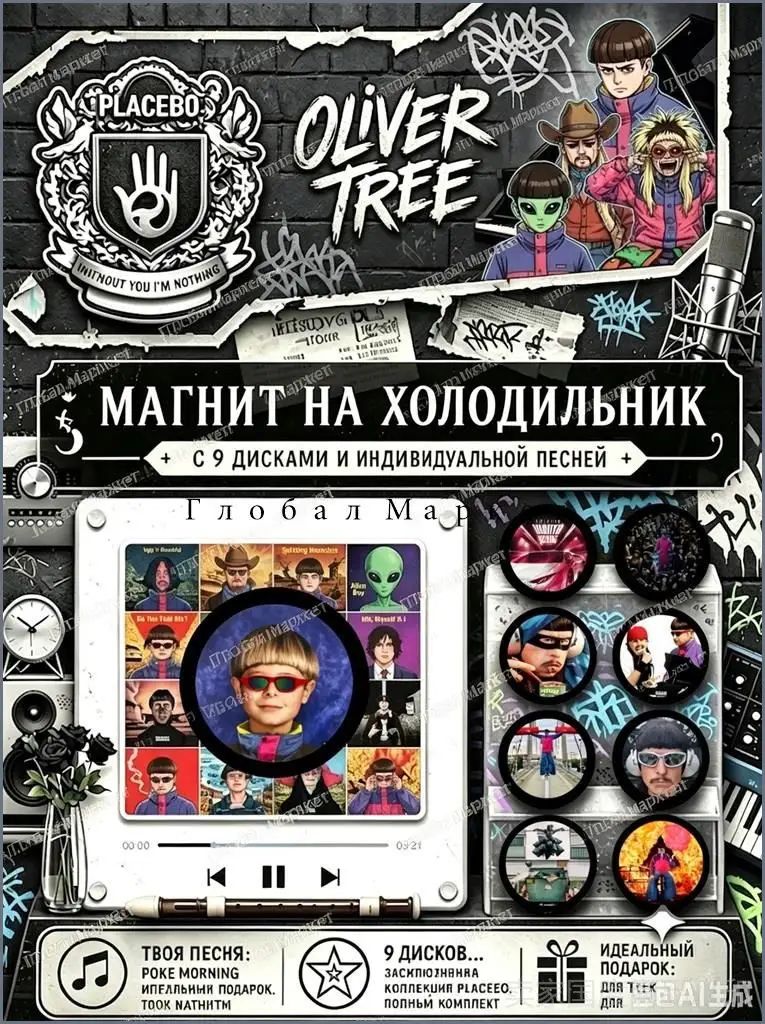 Oliver Tree Магнит на холодильник с 9 дисками и индивидуальной песней