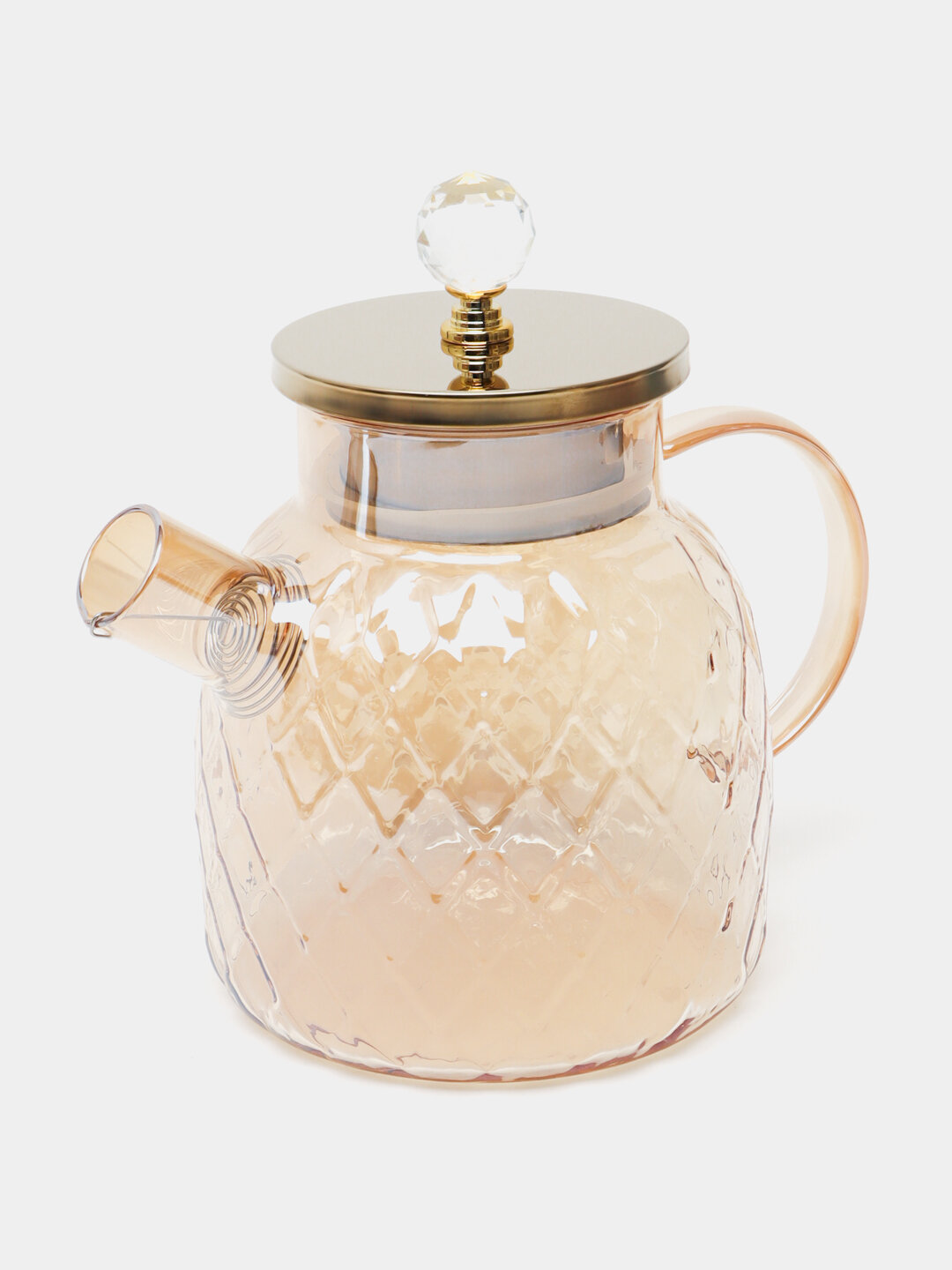 Choynak, issiqqa chidamli shishadan yasalgan, metall qopqoqli, oltin rangli, 1.8 lt