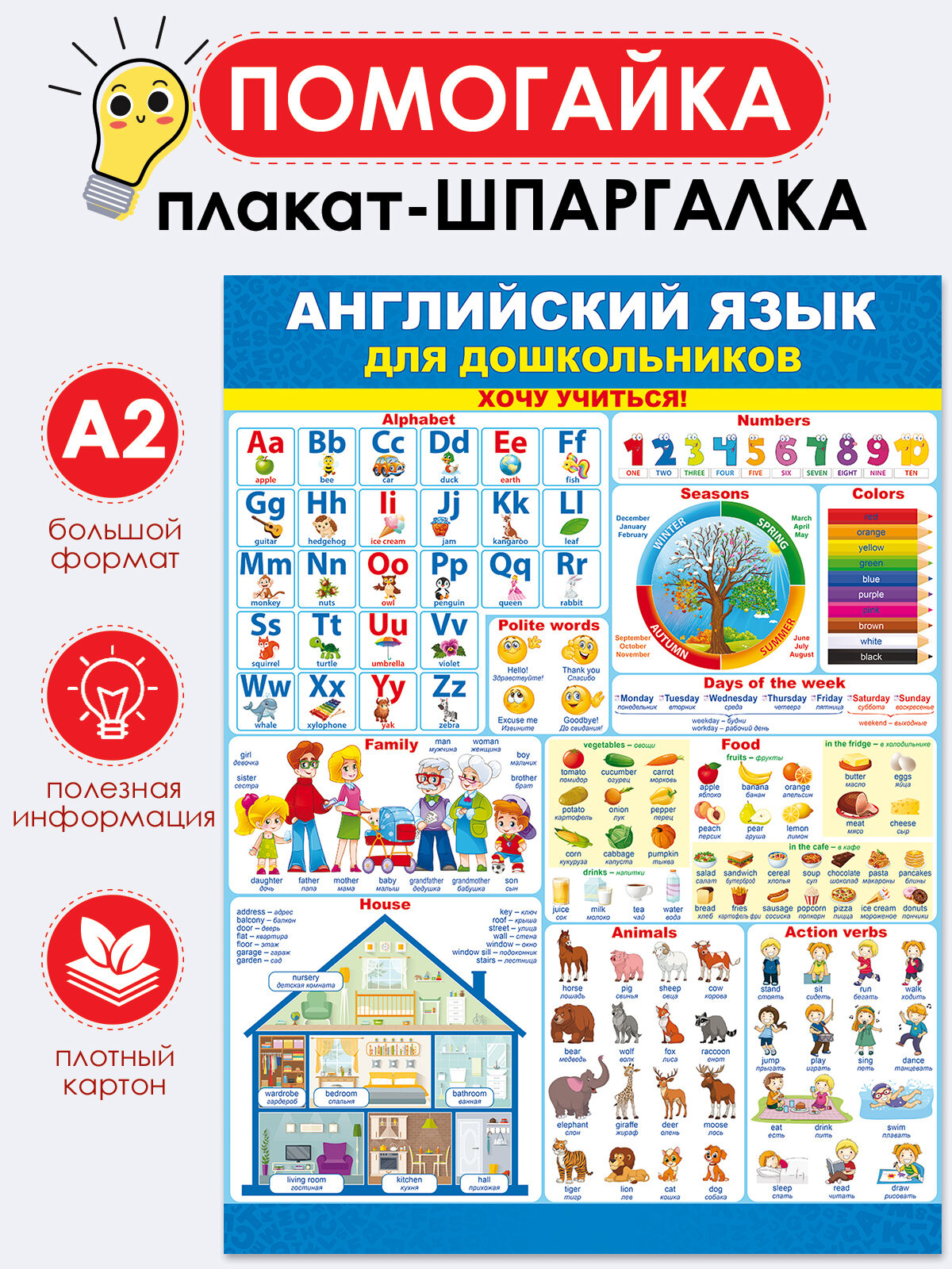 Обучающий плакат ГК Горчаков "Английский язык", картон, 60x44 см, голубой