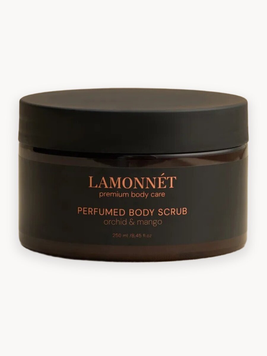 LAMONNET Парфюмированный скраб для тела, антицеллюлитный, с маслами, с ароматом манго, орхидеи и черного перца, 375 гр
