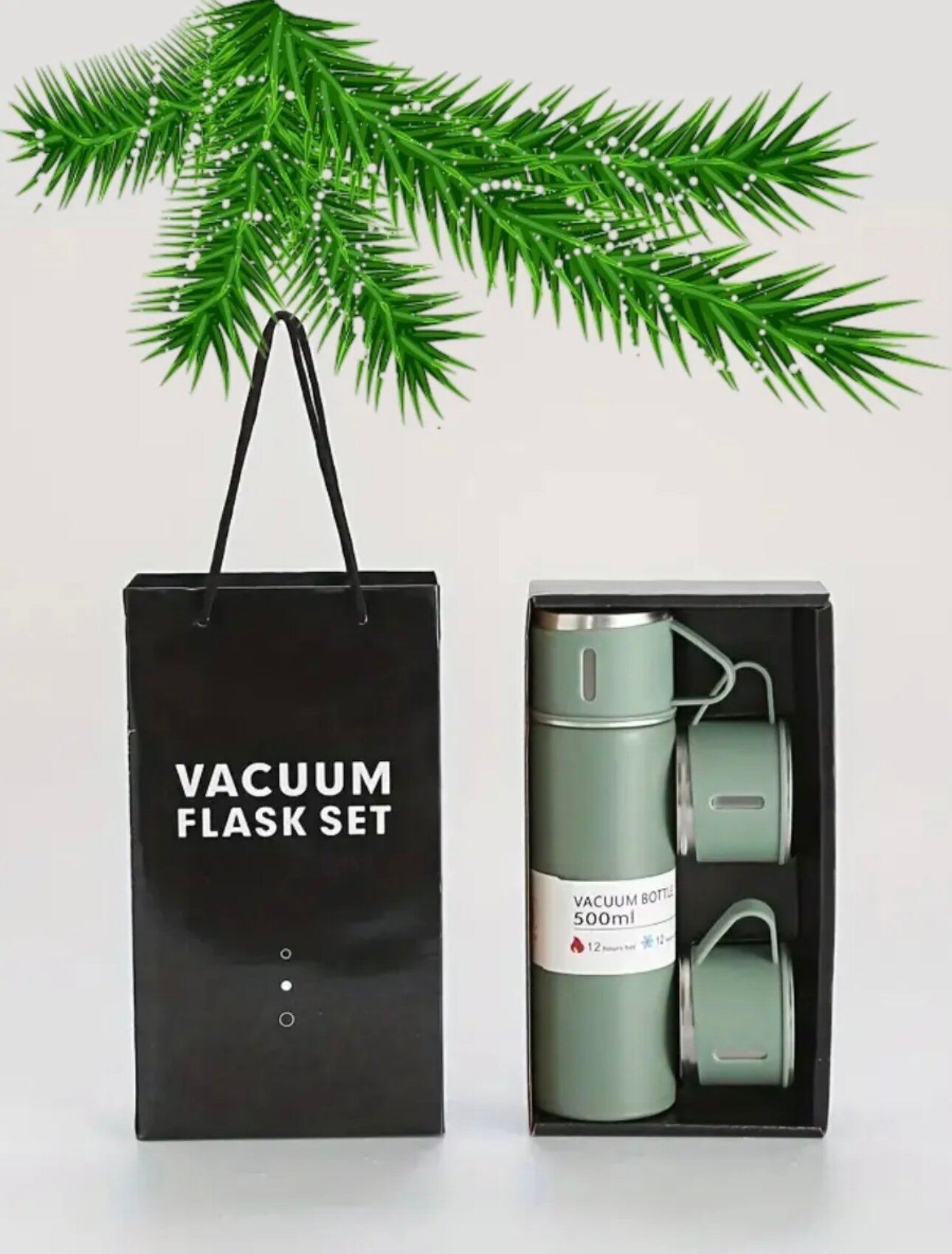 Подарочный термос-термокружка для напитков, набор с 3 чашками, 500 мл — фото 1