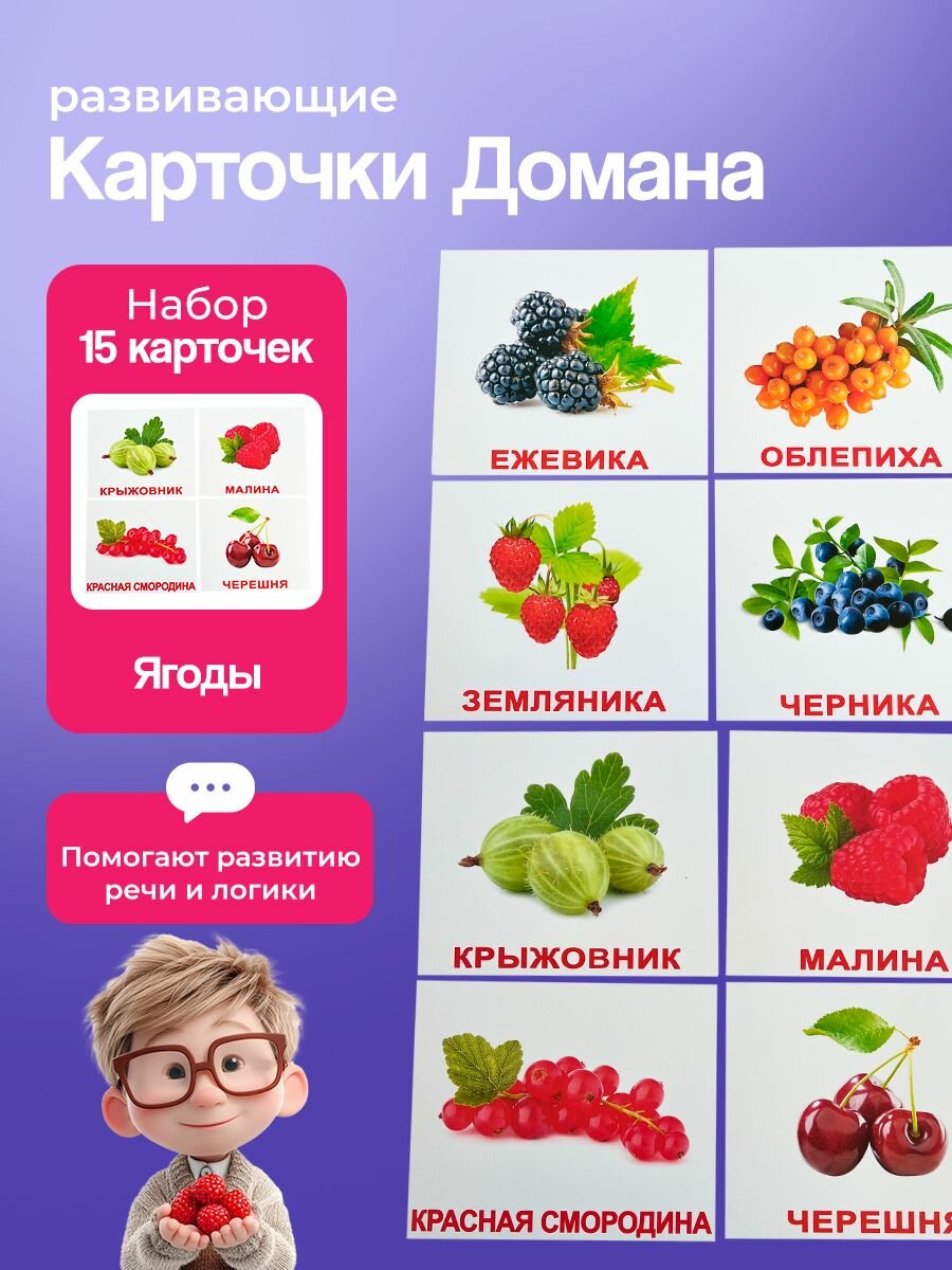 Комплект карточек Ягоды 15шт. по методике Г. Домана