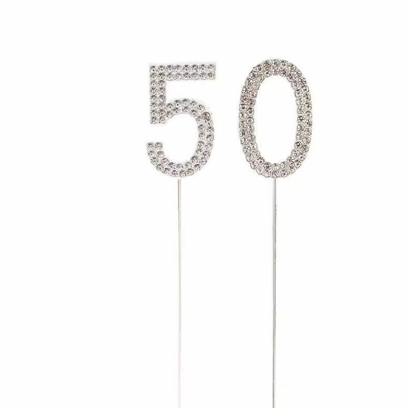 Набор топперов 50 металлический серебряный со стразами