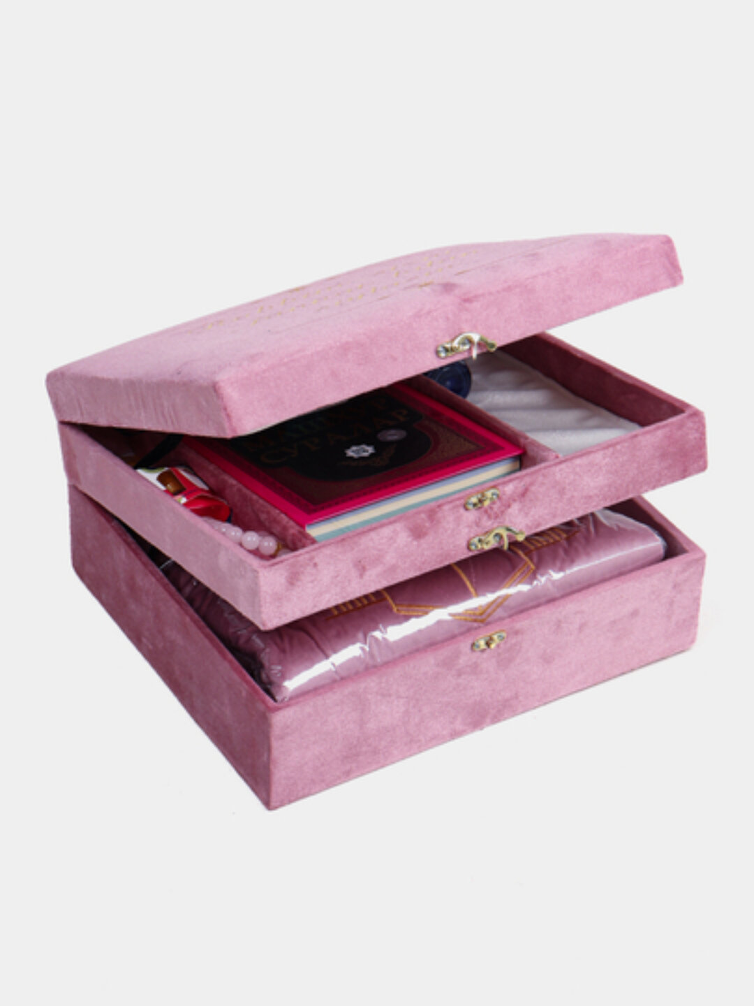 Двойной религиозный набор, книга, молитва, четки в подарочной упаковке, розовый