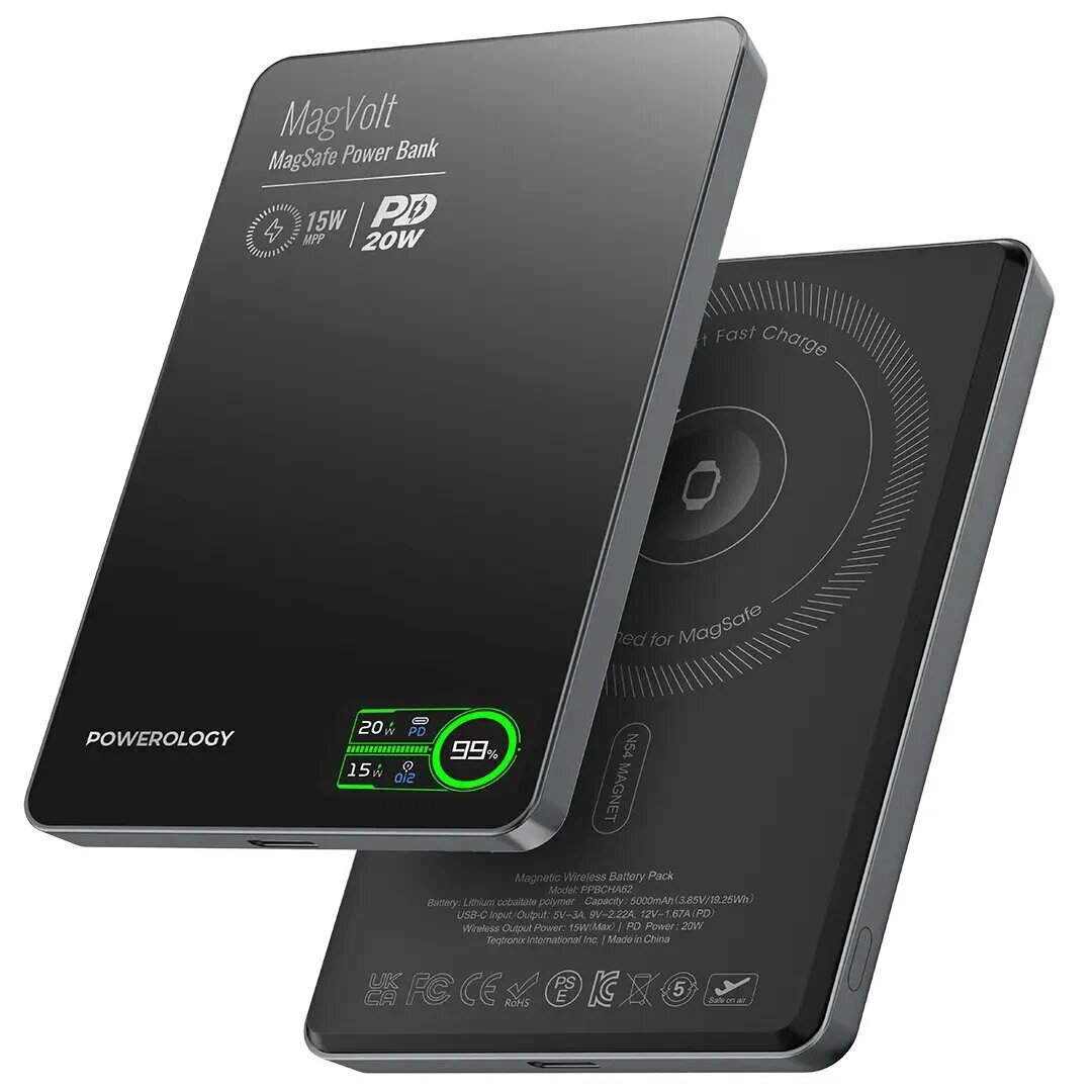 Внешний аккумулятор Powerology MagVolt, ультратонкий, с беспроводной зарядкой