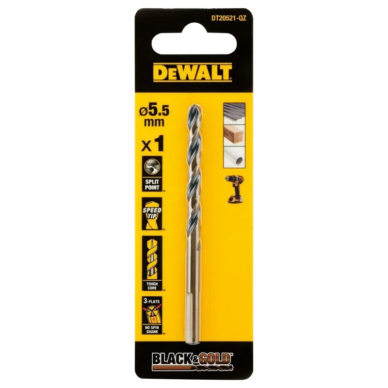 Сверло по металлу DeWALT "BLACK & GOLD" 5.5х57х93мм DT20521-QZ