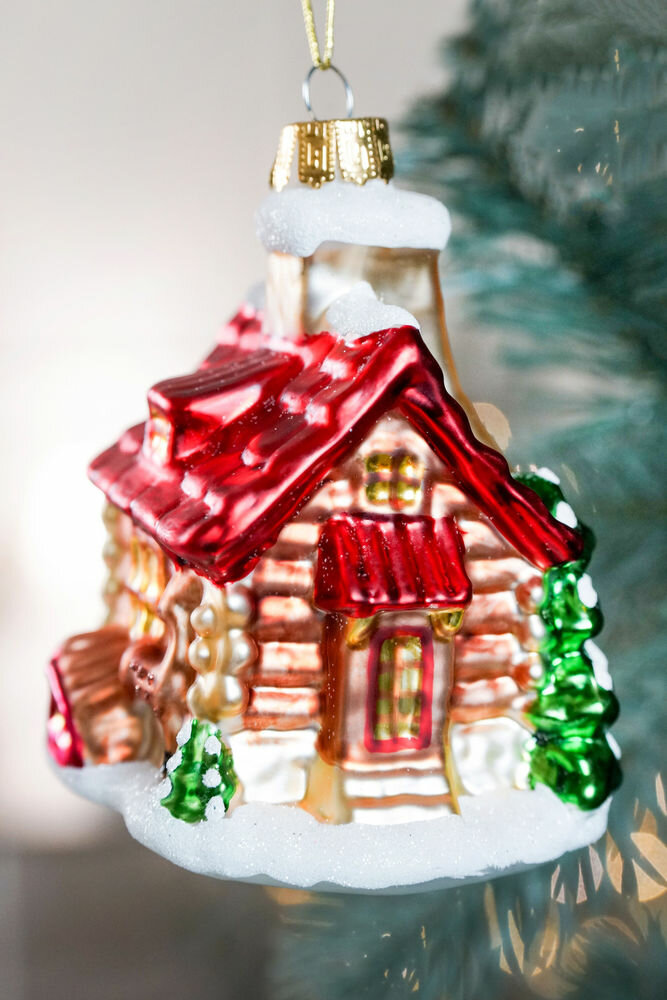 Ёлочная игрушка домик под алой крышей, стекло, 12 см, Winter Deco 5030092