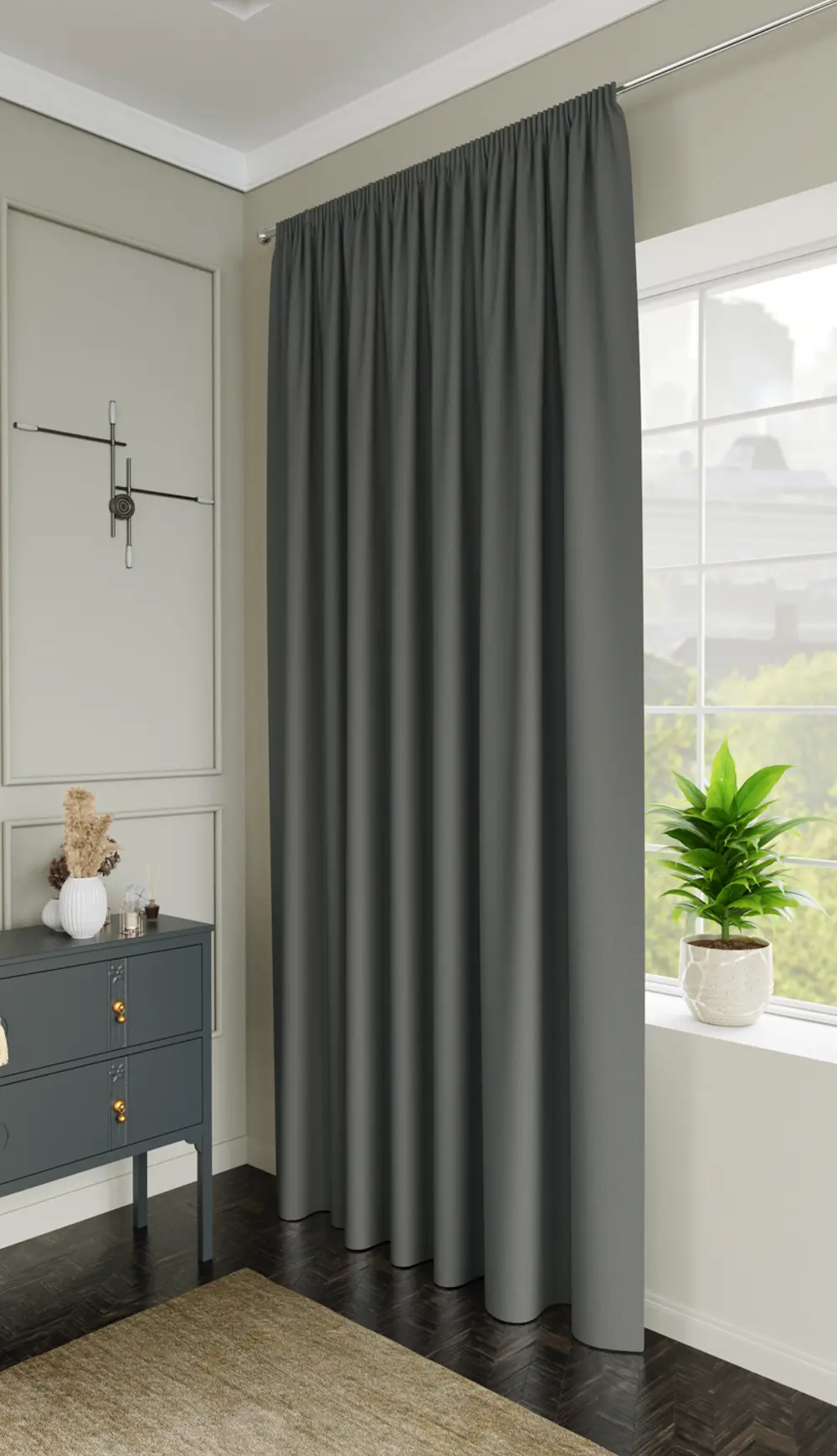 Штора на ленте со скрытыми петлями KREAFORTA Pharu 140x280 см цвет темно-серый