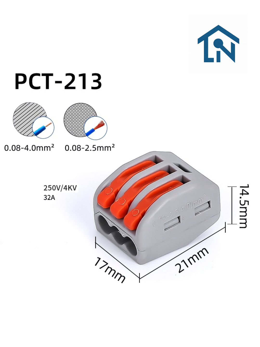 Клемма строительно-монтажная рычажная 3-контактная (набор 10 шт.) — Универсальный соединитель проводов 32А/600В | PCT213