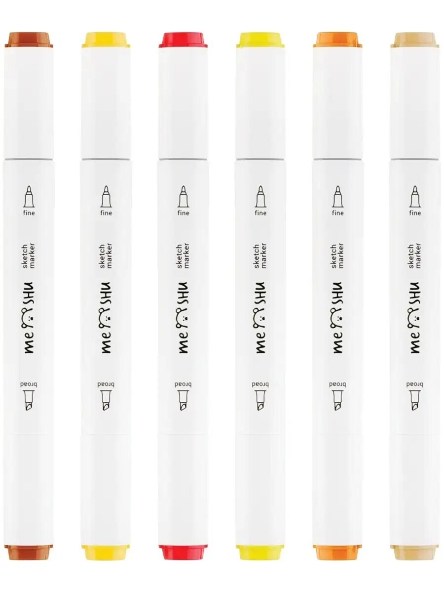 Набор двусторонних маркеров для скетчинга MESHU, 6 цветов, осенние цвета, пвх бокс — фото 1