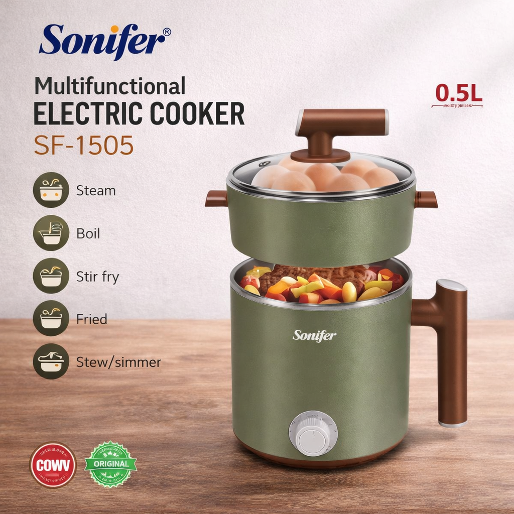 Многофункциональная Электрокастрюля, Мини Мультиварка 0.5L, Электрическая Кастрюля Многофункциональная, Sonifer SF-1505.