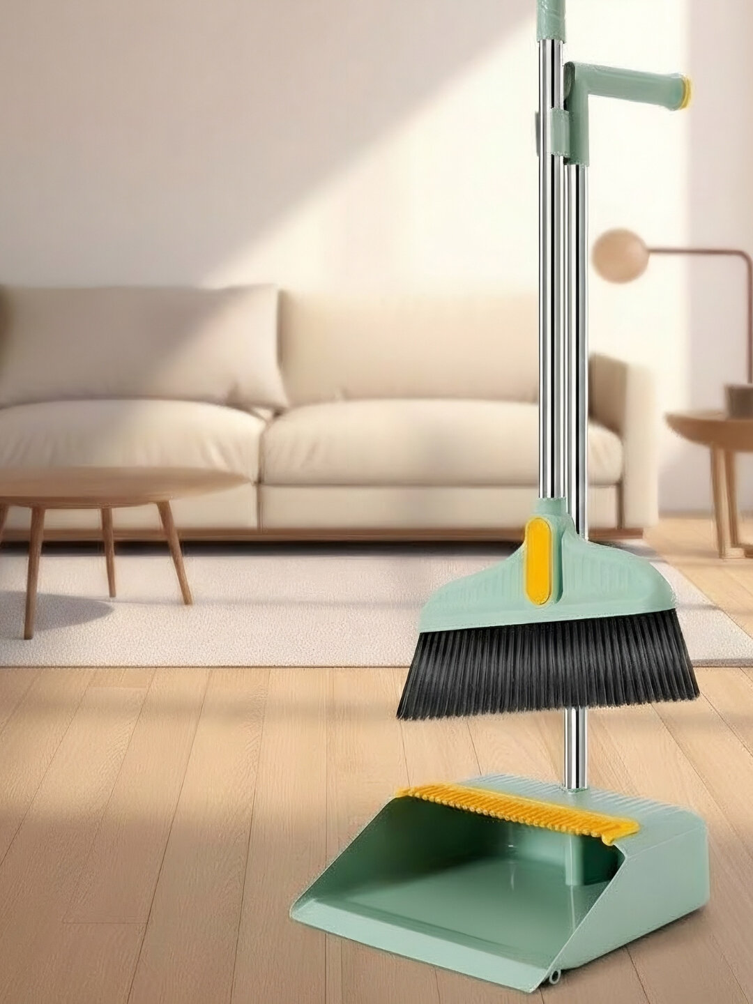 Набор для уборки "Веник и совок", с черенками, металл, зеленый, белый