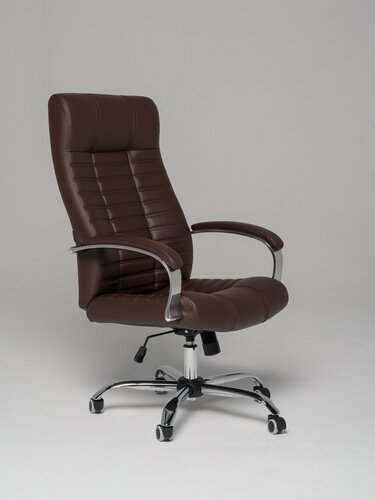 Изображение товара Кресло офисное Атлант-2 коричневое, экокожа, хромированное с колесиками