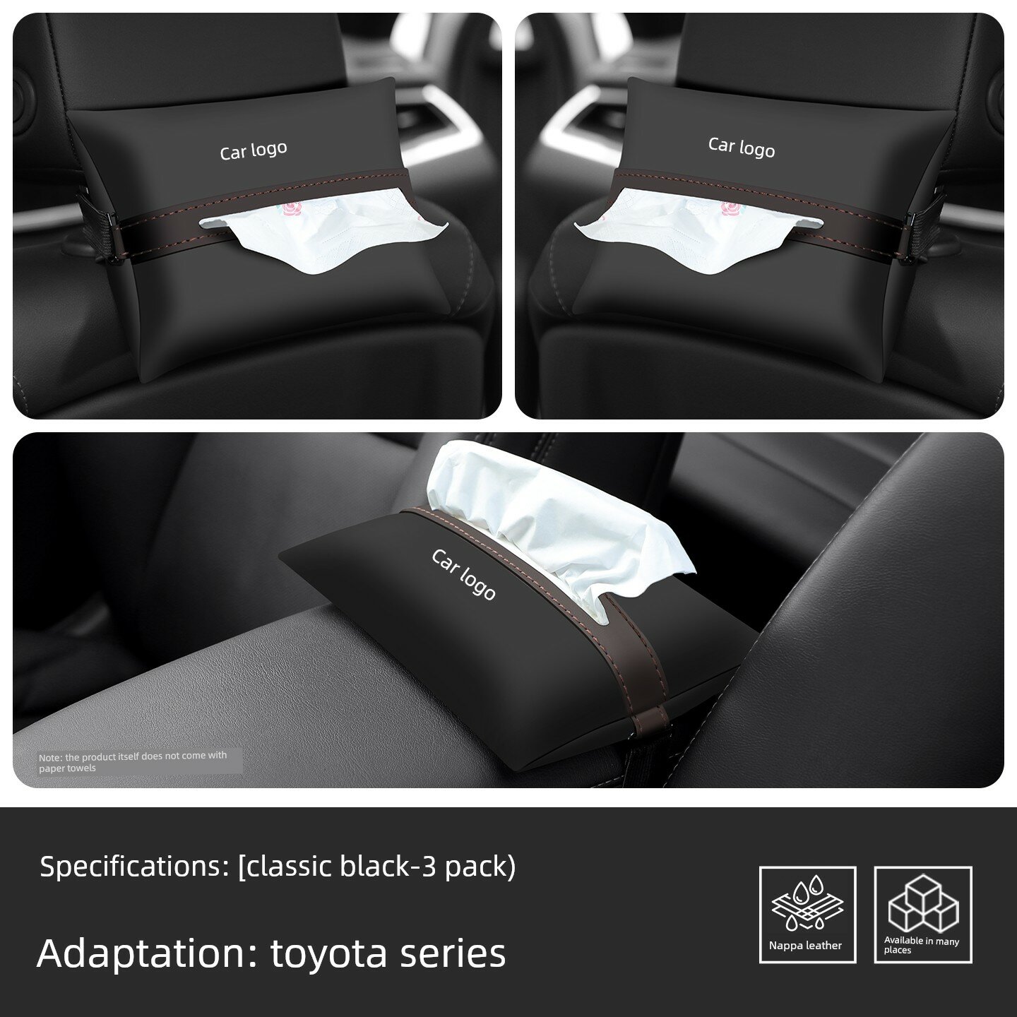 Автомобильный держатель для салфеток для Toyota Vellfire/Wilfa, цвет Черный, 3 шт