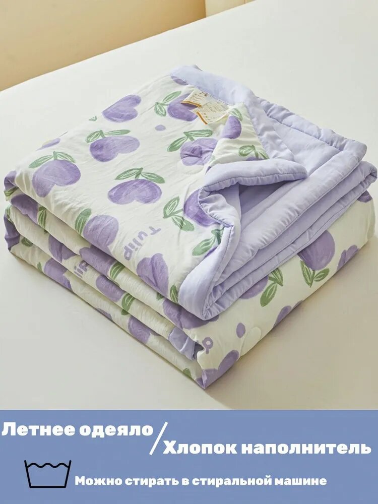 Одеяло Двуспальный 200x230 см, Всесезонное, Летнее, с наполнителем хлопок, комплект из 1 шт
