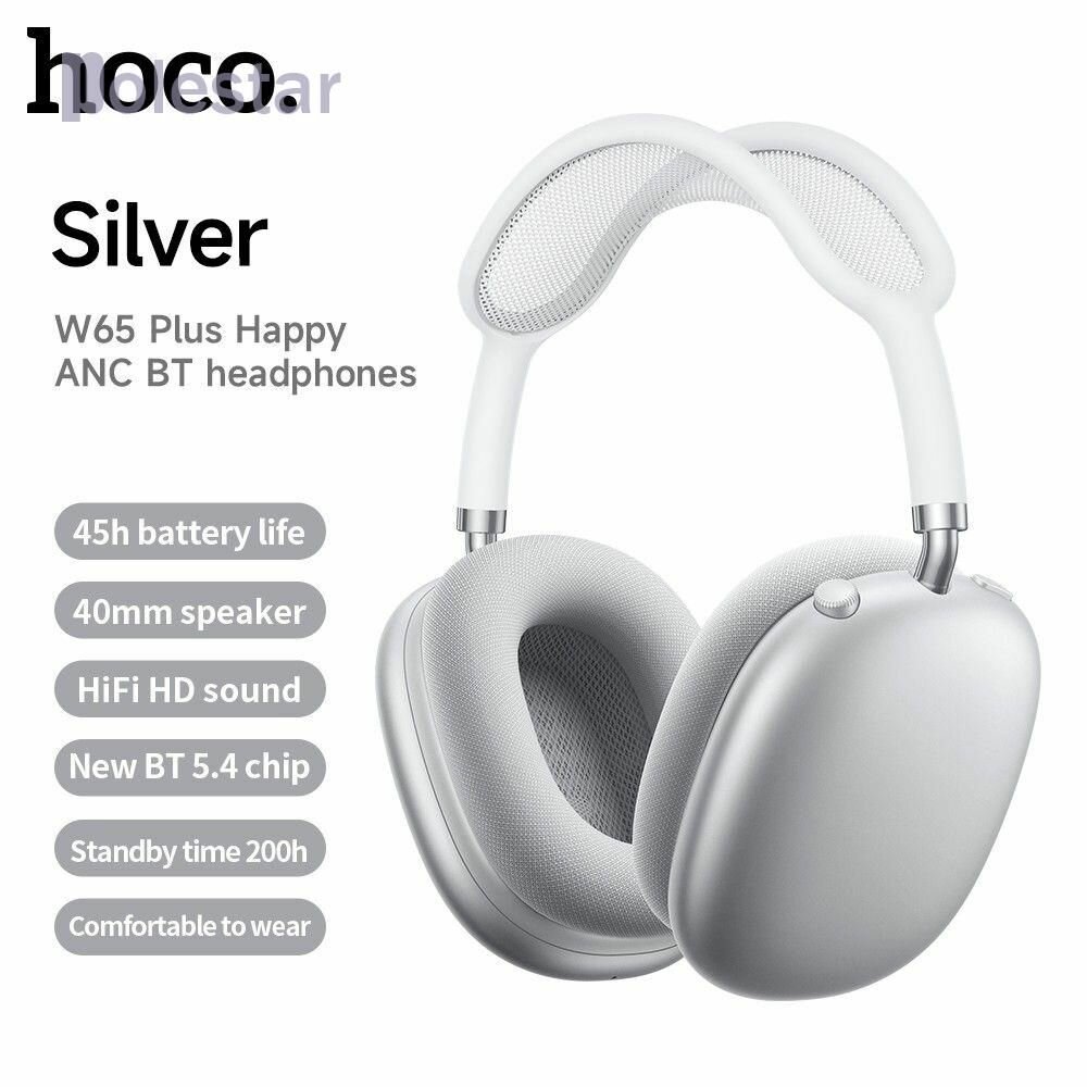 HOCO W65 Plus ANC: Bluetooth 5.3, шумоподавление, 60 ч, игровой режим, Hi-Fi, AUX/TF, громкая связь
