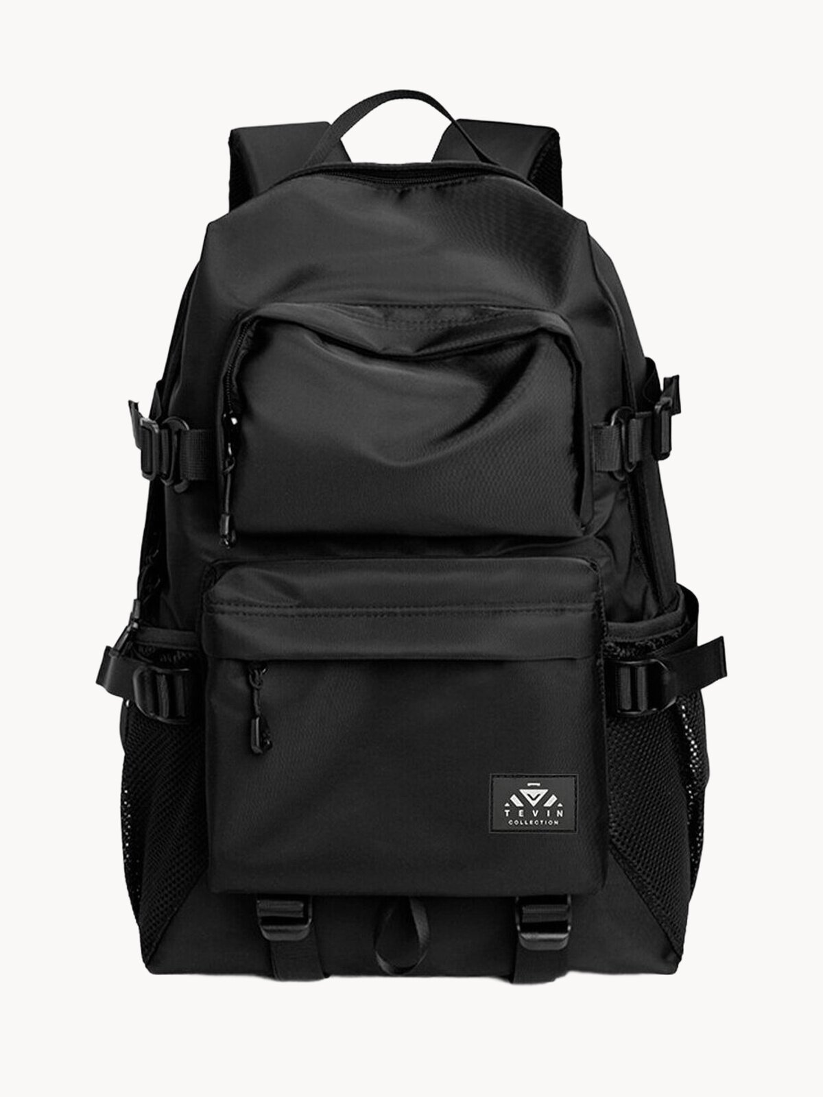 Рюкзак мужской и женский черный для ноутбука городской, повседневный на молнии, стильный и модный TEVIN