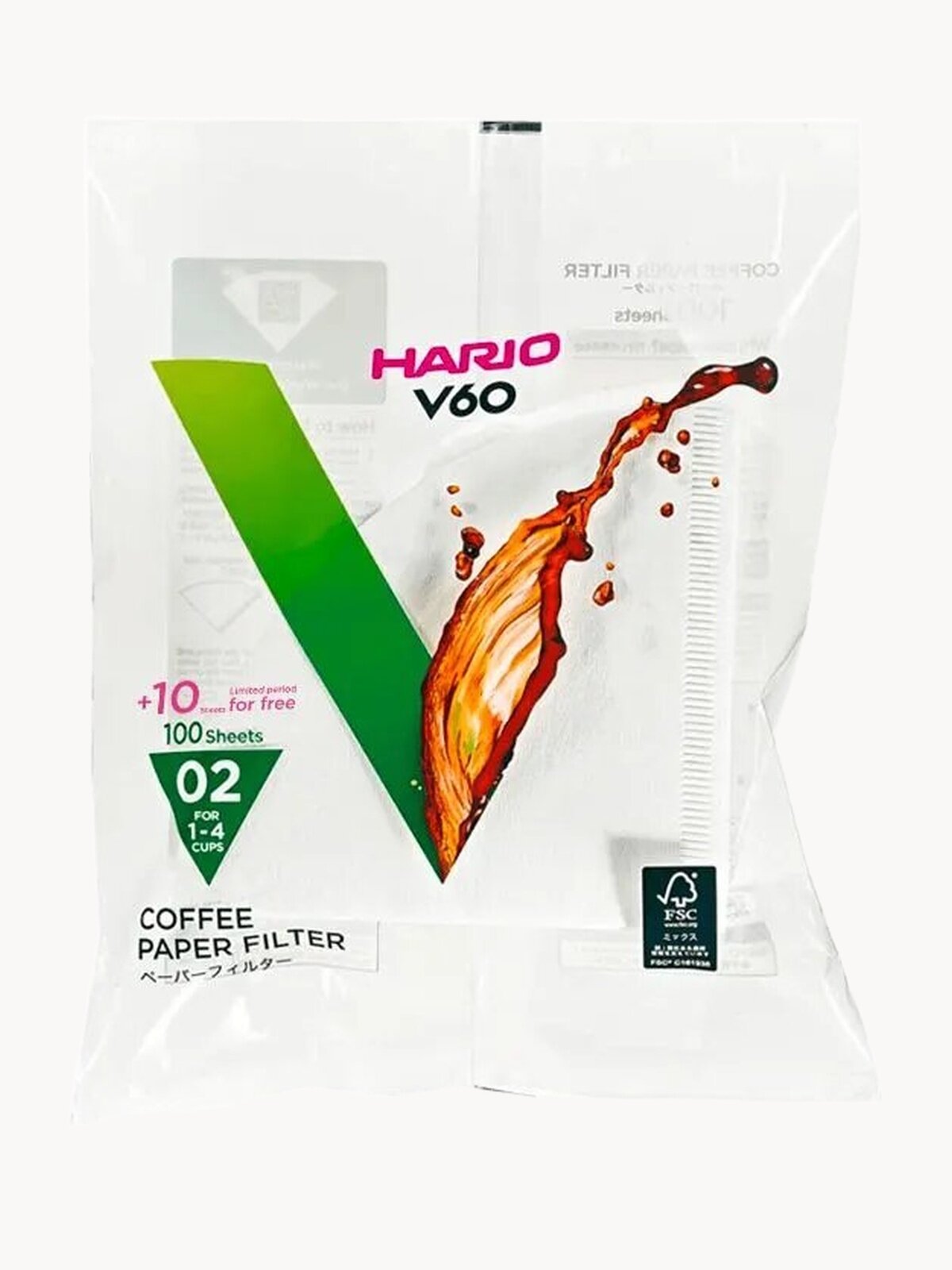 Фильтры Hario V60 размер 02 для заваривания кофе (1-4 чашки), белые, упак. 110 шт.