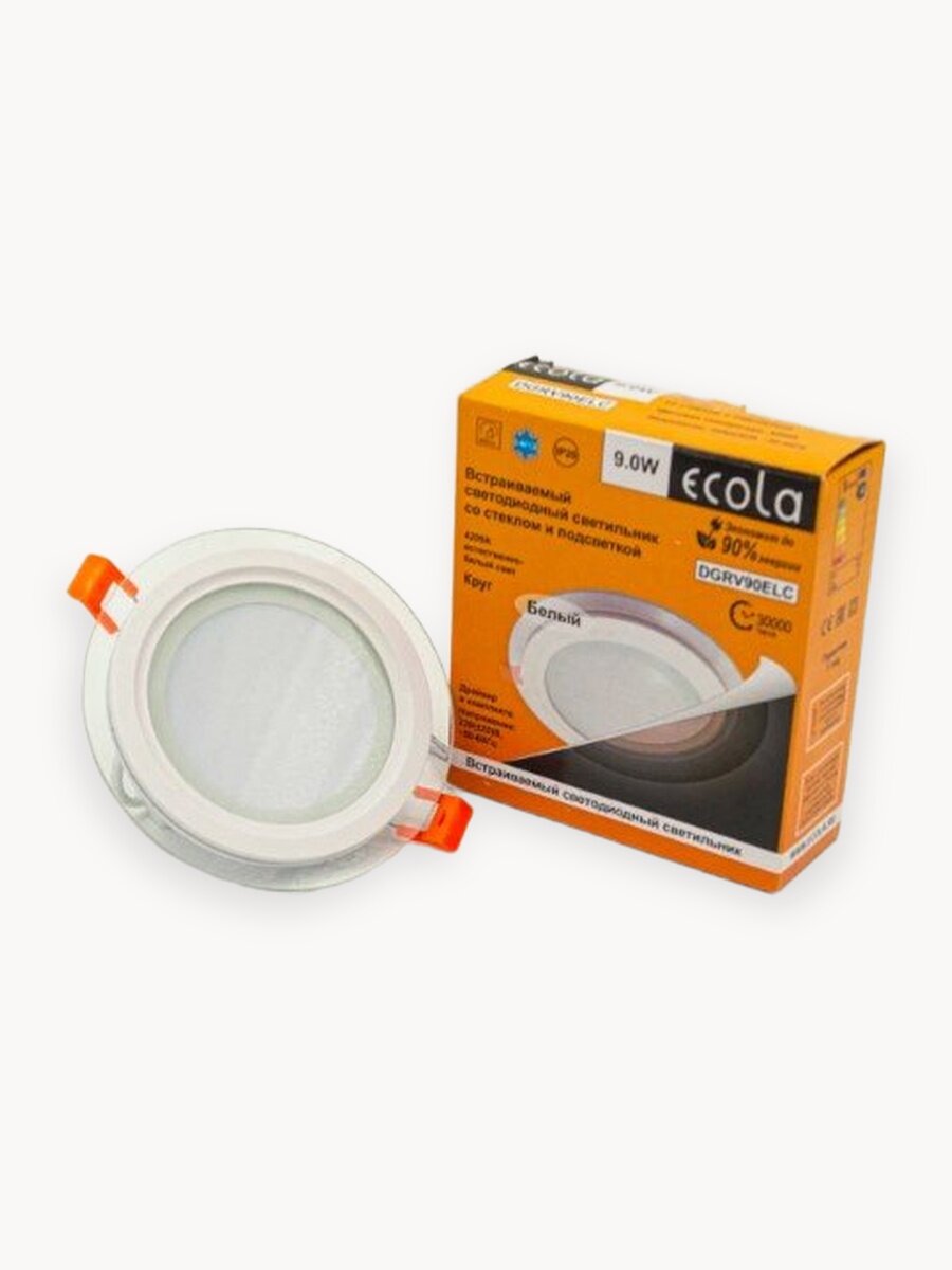 Светильник "даунлайт" Ecola LED downlight встраив. Круглый со стеклом и подсветкой 9W 220V 4200K 120x35