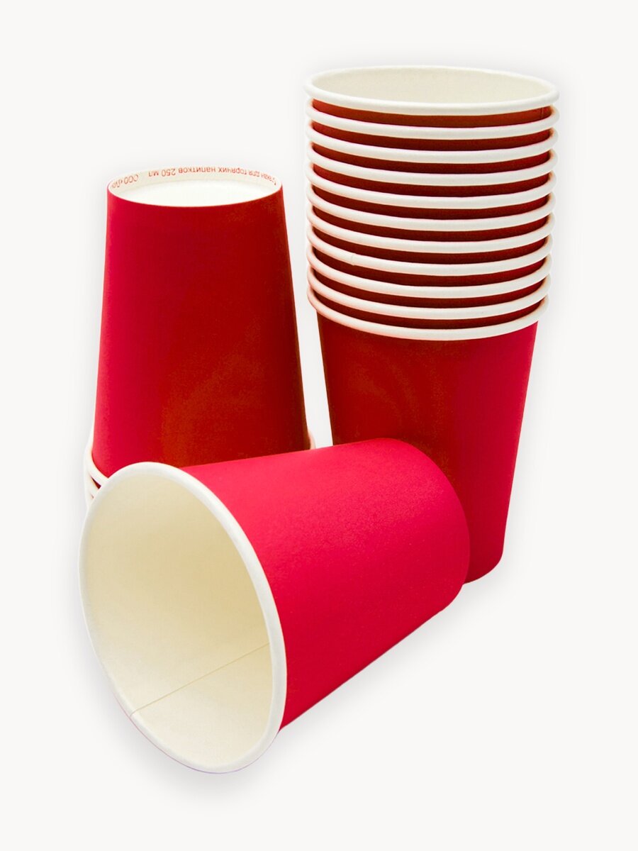 Стакан бумажный однослойный 250 мл "Красный", (50шт)