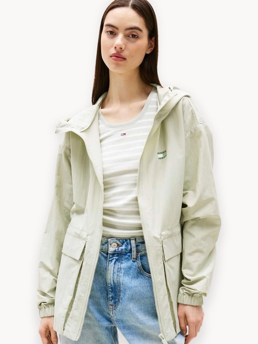 Ветровка Tommy Jeans, размер S, серо-зеленый