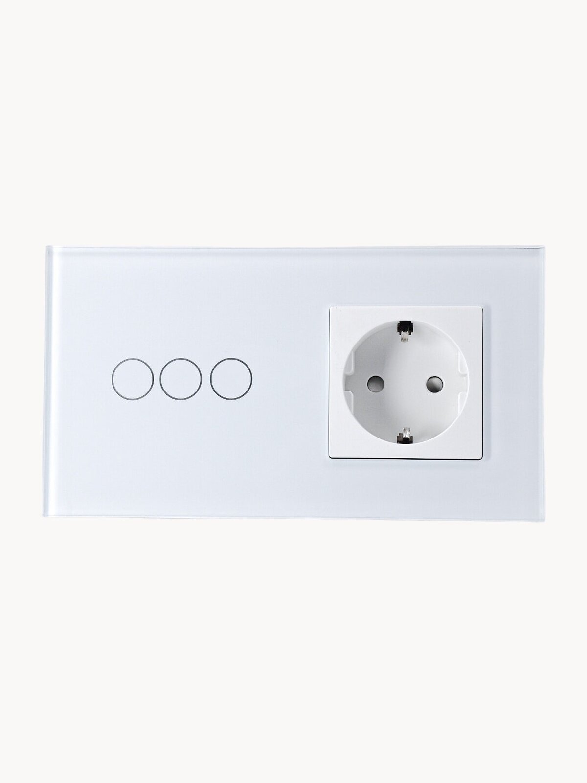 Умный сенсорный выключатель Wi-Fi трехклавишный с розеткой в одной стеклянной рамке с нулем, белый, умный дом