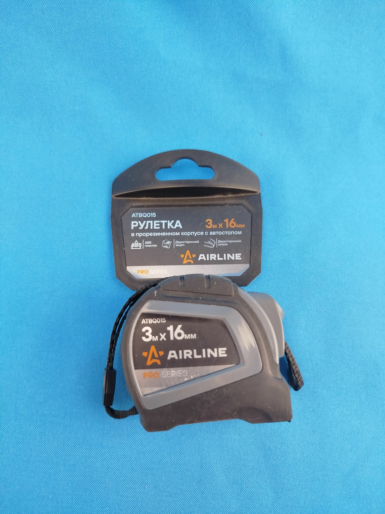 Рулетка "AIRLINE" прорезиненный корпус 16мм 3м