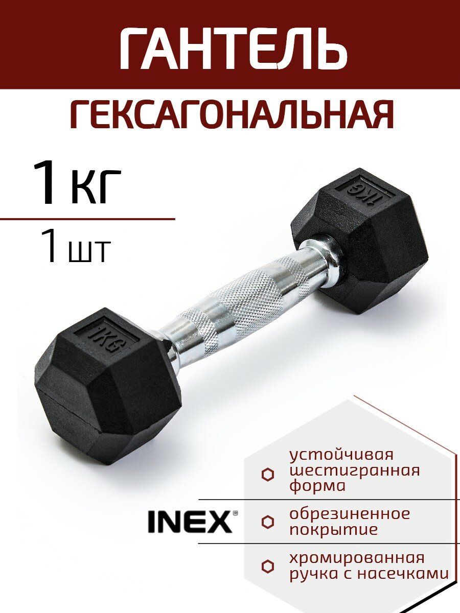Гексагональная гантель INEX Hex Dumbbell 1 кг, 1 шт, черный