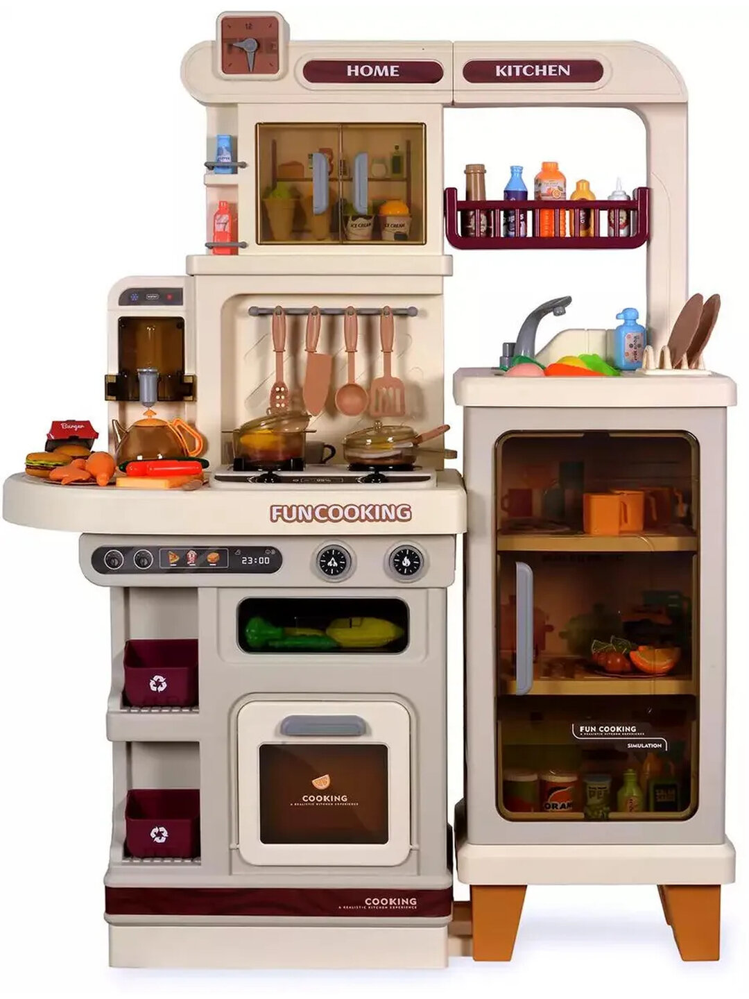 Детская кухня игрушечная с паром, звуком, светом и водой, набор посуды, кухня игровая