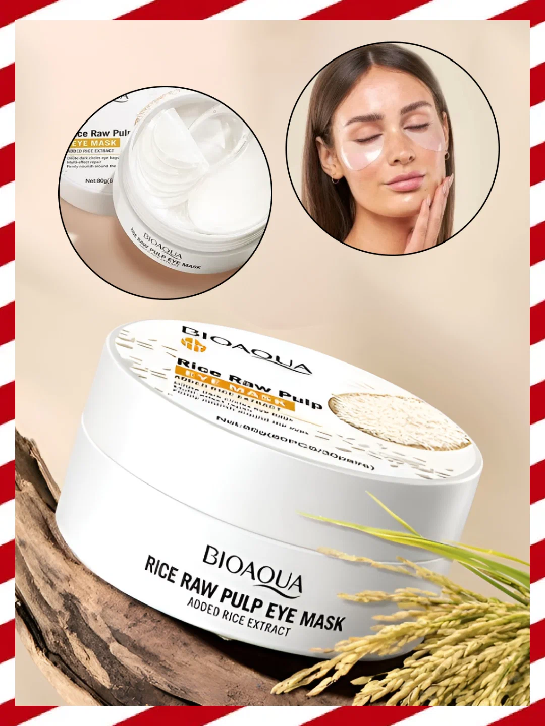 Bioaqua патчи гидрогелевые для кожи вокруг глаз с рисовой водой и коллагеном, 60 шт