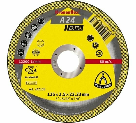 Универсальный отрезной круг Klingspor A24 Extra 125x2,5x22,23мм, Т41 (прямой)