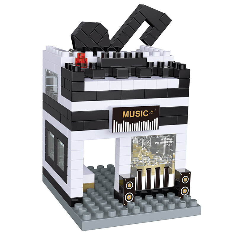 Совместимый с LEGO набор городской уличной сцены для детей: Музыкальный магазин 100-200 деталей, обучающая игрушка для