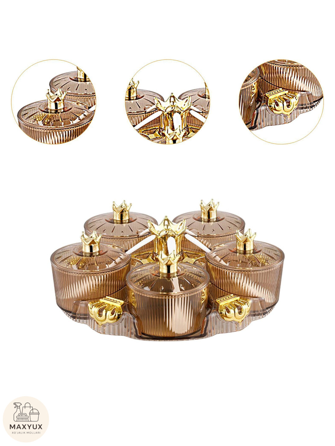 Набор контейнеров для специй, 5 предметов в одном комплекте, с функцией вращения, цвет - Бежевый меланж