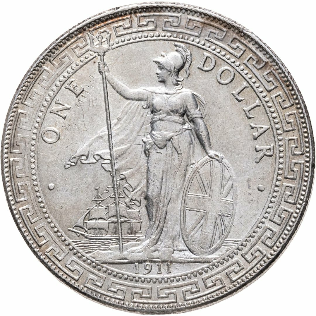 Великобритания 1 торговый доллар dollar 1911 "British Trade Dollar", Серебро 900, в сохранности AU-UNC