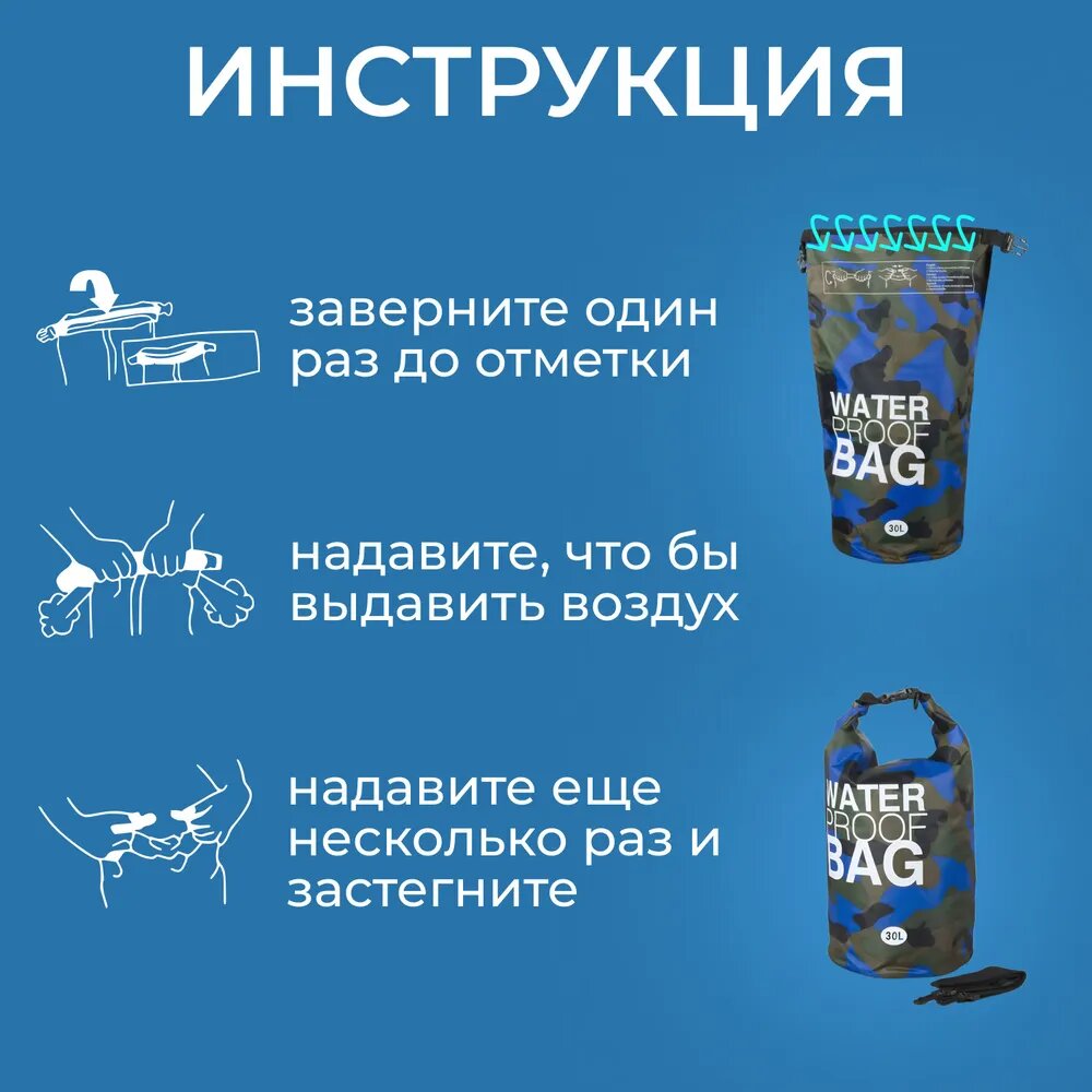 Гермомешок 30 л. синий, водонепроницаемый рюкзак
