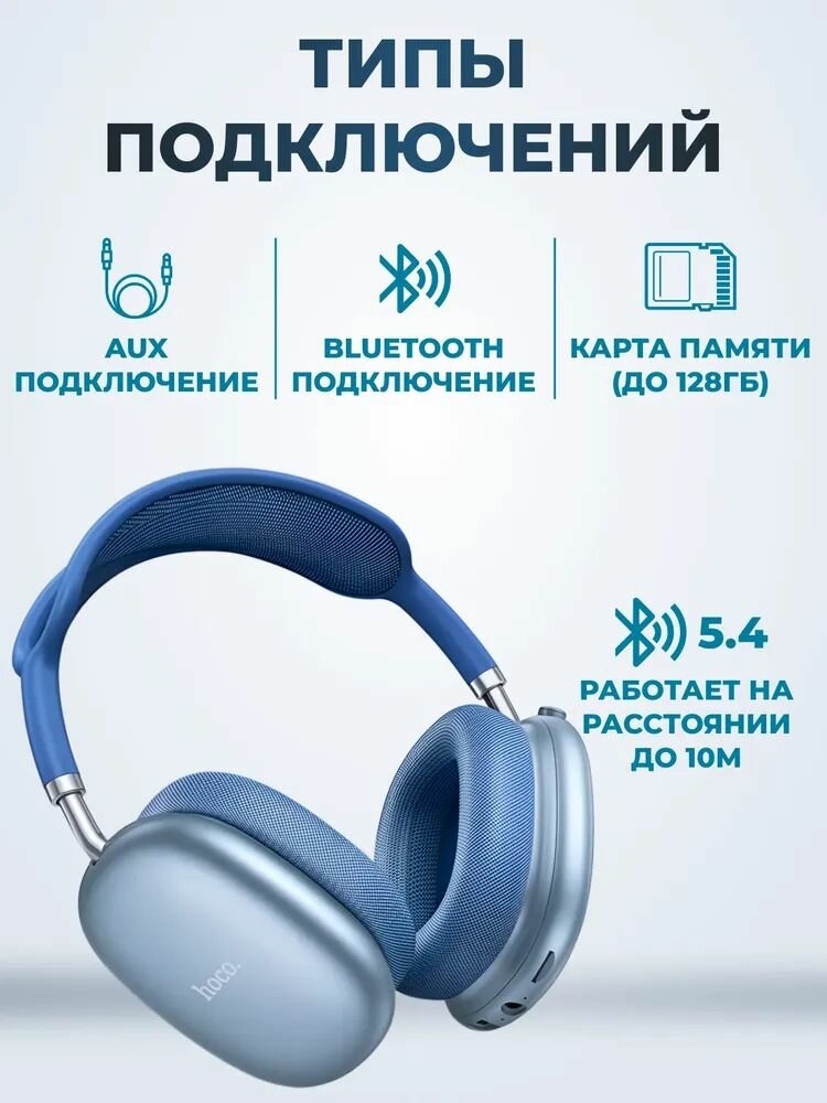 Hoco Наушники с микрофоном Hoco W55, Bluetooth, 3.5 мм, USB Type-C, синий — фото 1