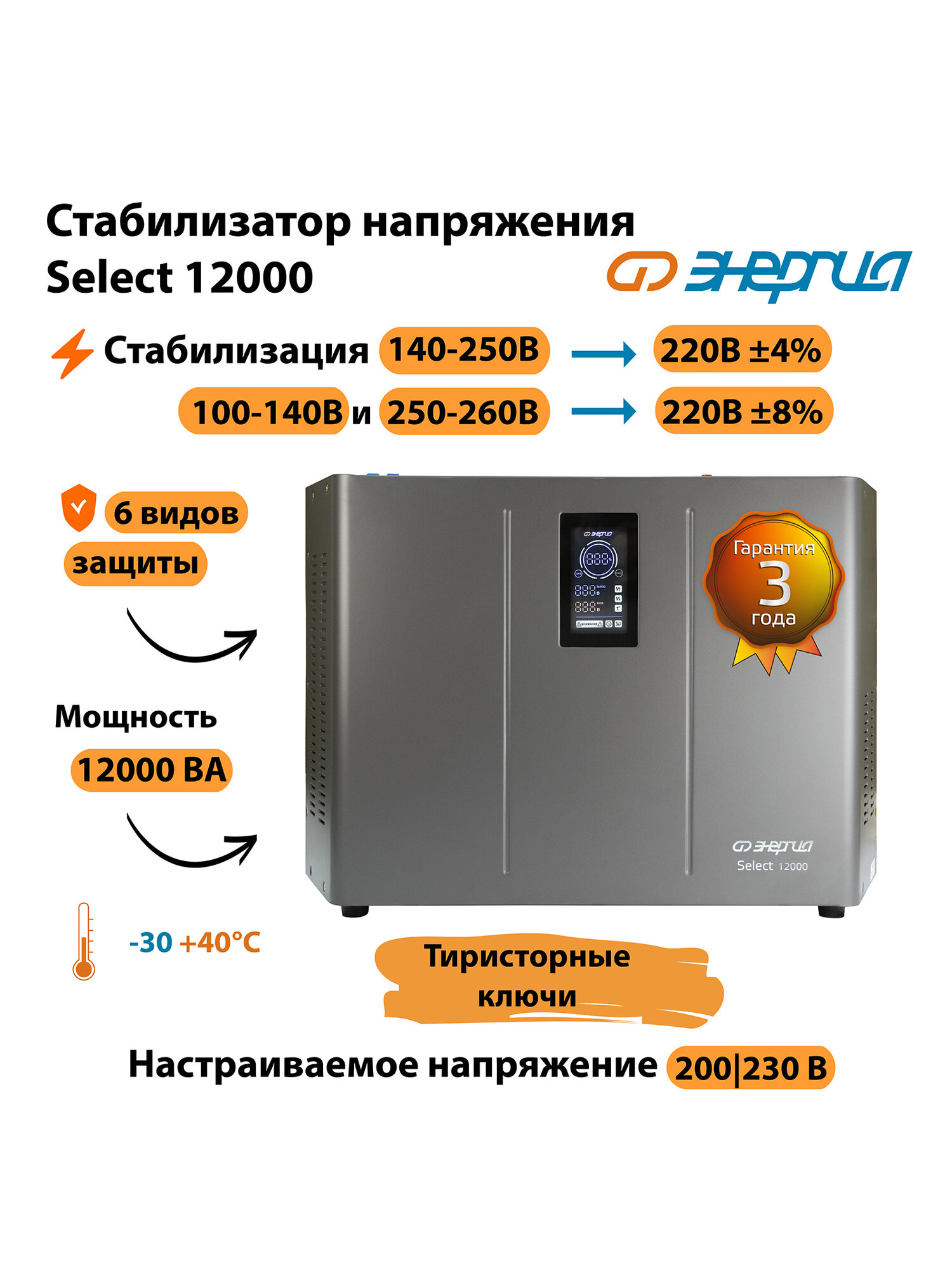 Стабилизатор напряжения Энергия Select 12000, стаб, универслаьный