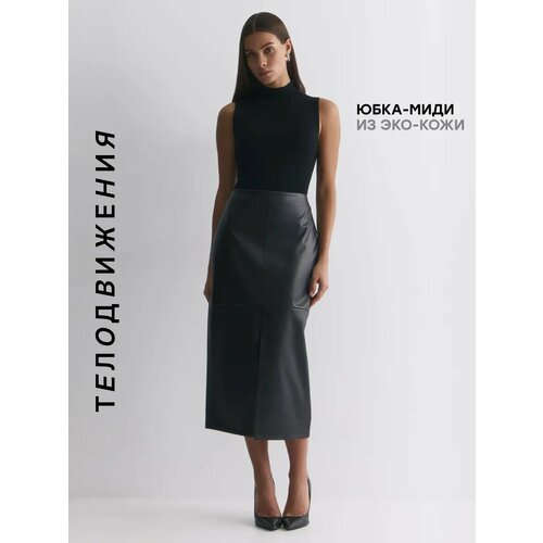 фото Юбка телодвижения кожаная миди карандаш длинная, размер xl, черный