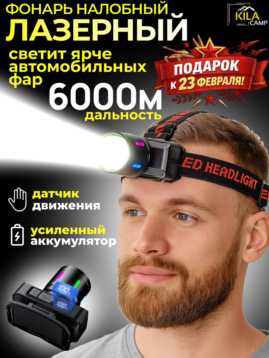 KILACAMP Фонарь налобный аккумуляторный