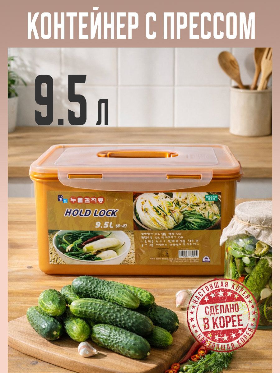 Пищевой контейнер с прессом для засолки HOLD LOCK (9,5 л.). Корея