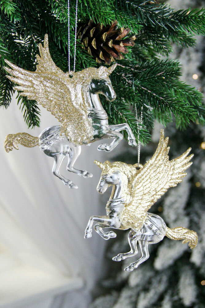 Набор ёлочных украшений-подвесок хрустальные единороги, акрил, золотые, 15 см, 2 шт, Koopman International CAA222600