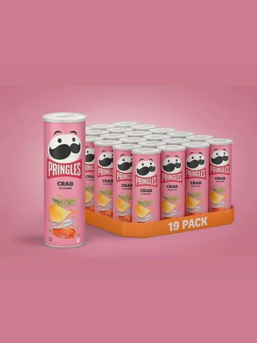 Изображение товара Картофельные чипсы "Pringles", краб, без ГМО, в банке-тубе, 165 г, 19 штук