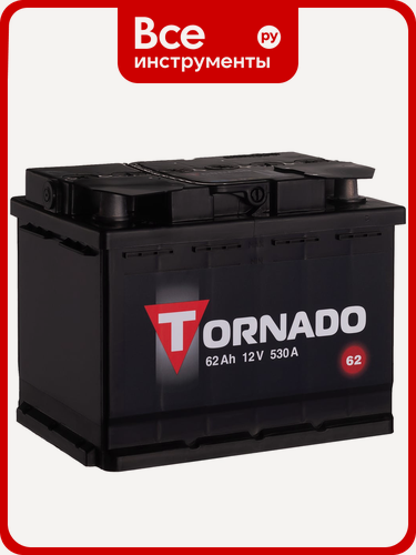 Изображение товара Аккумулятор TORNADO 6ст 62 NR, 530 А CCA, 562108080 – 12‑вольтный кальциевый тип с стандартными клеммами для автомобилей