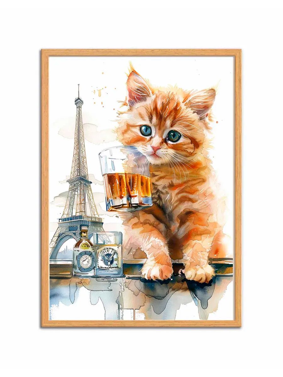 Кот Манчкин пьет виски 3, Плакат 30x42см